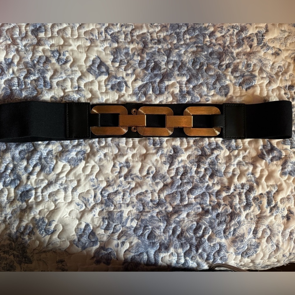 Black Belt with Gold Chain Accent - Picture 3 of 7